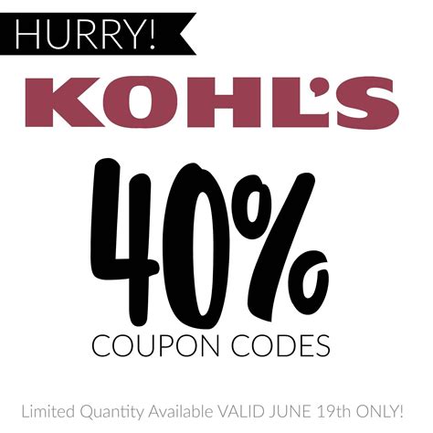 Kohls 40 off - It’s Kohl’s Shopping Sunday! Go check out your inbox for a possible email with a one time use in-store or online discount code worth up to 40% off your entire purchase at Kohl’s – valid today, July 21st only! Just look for an email titled “Did you get 40%, 30%, or 20% off?” coming from the email address kohls@s.kohls.com.